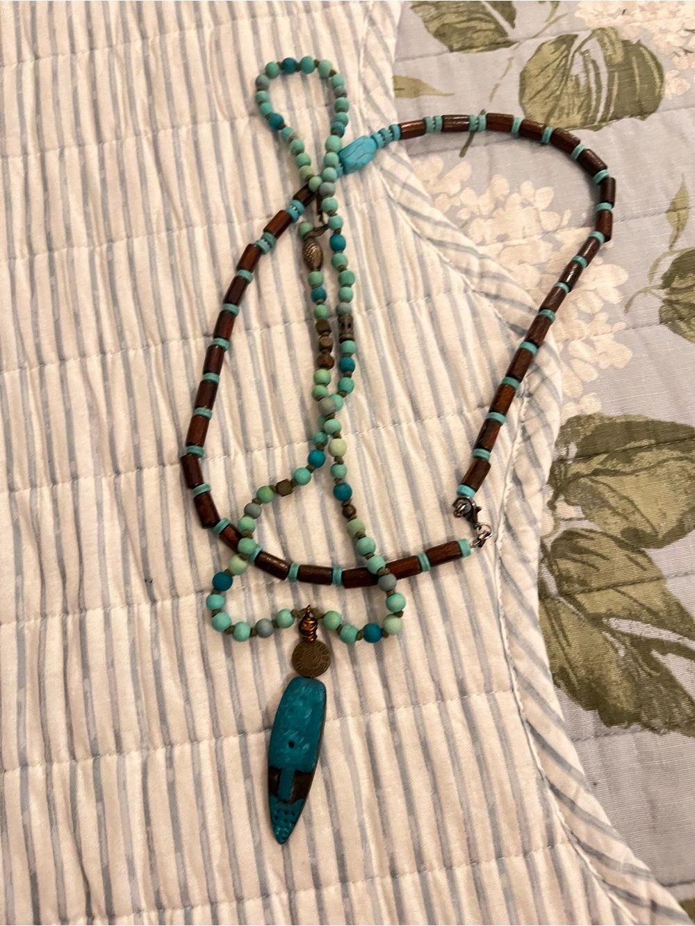 Two Turquoise Bead Pendant Necklace - Women Jewelry size 20 inch. Beautiful